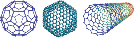 (Figur 9). Fullerener. C60-molekyler er en del af fulleren-familien, der består af rene karbon-molekyler i form af hule kugler (herunder buckyballs) og rør (karbonnanorør).